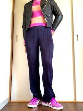 「PLEATS PLEASE（プリーツプリーズ）のアイテム（スラックス、その他）」を使った、Yuさんの春コーディネート