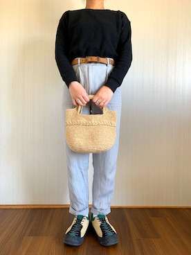 「Handmade（ハンドメイド）のアイテム（トートバッグ、ベージュ系）」を使った、Yuさんの春コーディネート