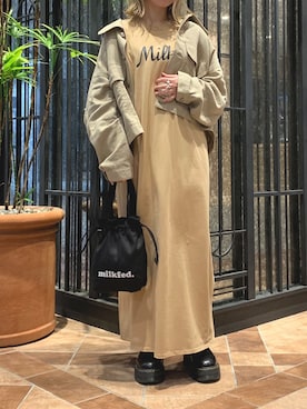 「MILKFED.」｜「アイテム（ナイロンジャケット）」を使った、SAKI 🍣さん（レディース・151cm）の春コーディネート