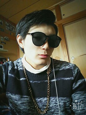 「GU（ジーユー）のアイテム（ニット/セーター、ブラック系）」を使った、ゆうさん（メンズ・178cm）の冬コーディネート