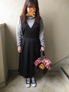 「archives（アルシーヴ）のアイテム（ジャンパースカート）」を使った、mIhOさん（レディース・150cm）の冬コーディネート