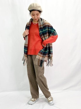 「ツイードパンツ」｜「アイテム（ハンチング/ベレー帽）」を使った、FREDY&GLOSTER stylingさん（レディース・156cm）の秋コーディネート