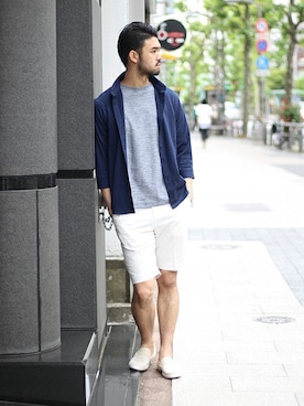「7分袖」｜「アイテム（スリッポン）」を使った、TERAさん（メンズ・183cm）の春コーディネート