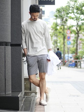 「7分袖」｜「アイテム（スリッポン）」を使った、TERAさん（メンズ・183cm）の春コーディネート