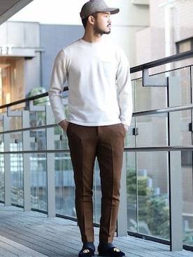 「EDIFICE（エディフィス）のアイテム（キャップ）」を使った、TERAさん（メンズ・183cm）の冬コーディネート