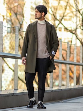 「カシミヤ」｜「アイテム（その他アウター）」を使った、TERAさん（メンズ・183cm）の冬コーディネート