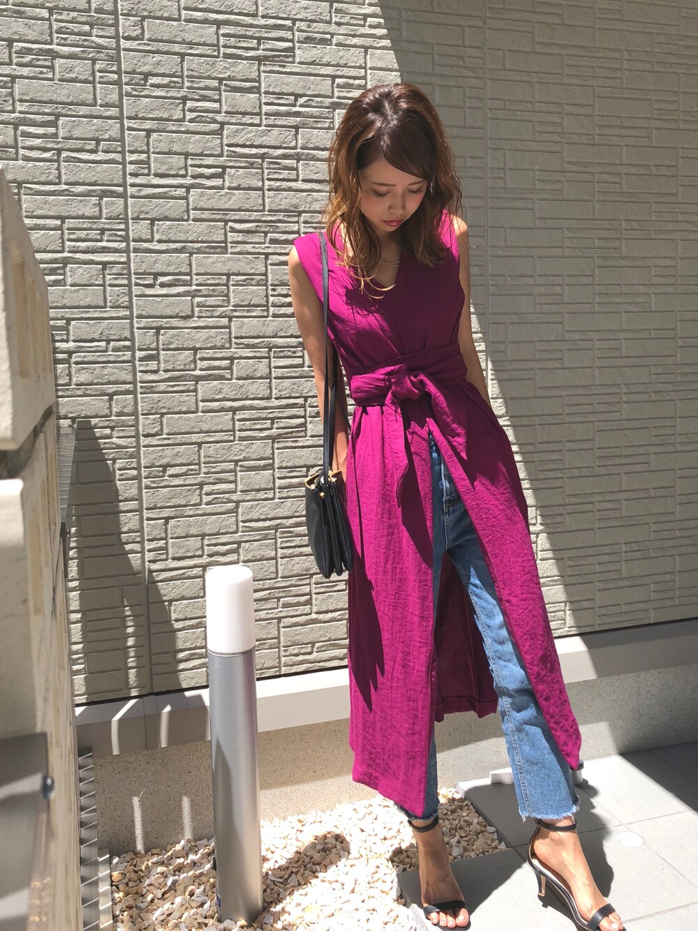 「夏コーデ、ワンピース」｜「LAGUNAMOONの2WAYウエストサッシュワンピース（ワンピース、パープル系）」を使った、miiさん（レディース・163cm）の夏コーディネートの1枚目の写真