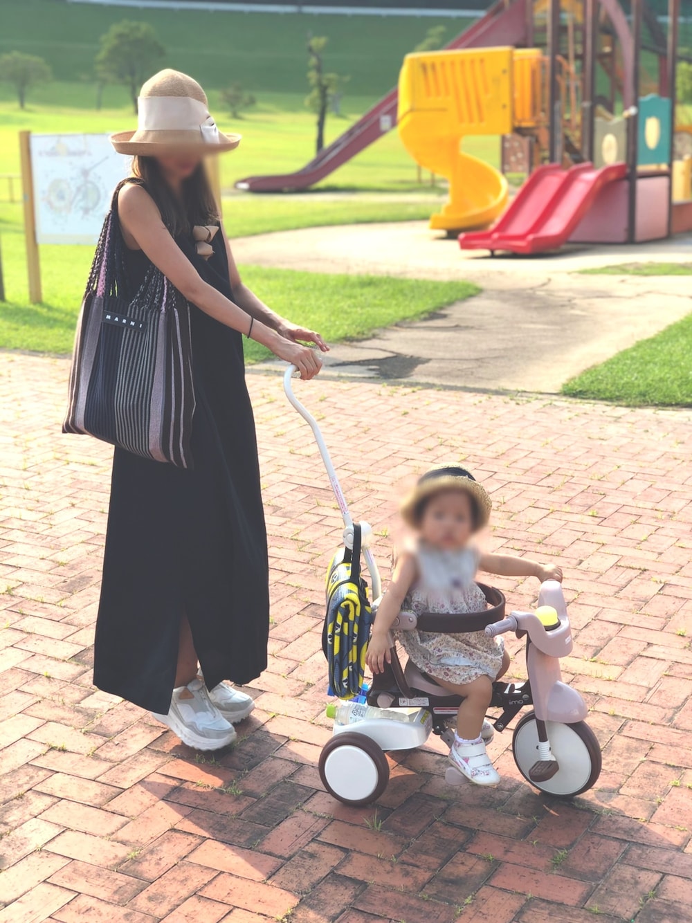 「休日スタイル、ママコーデ、ootd」｜「Athena New YorkのAthena New York/Risako（ハット、ベージュ系）」を使った、miiさん（レディース・163cm）の夏コーディネートの1枚目の写真