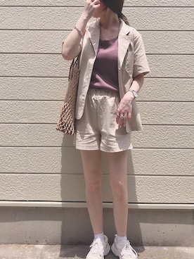 「mystic（ミスティック）のマクラメ編みトートバッグ（トートバッグ）」を使った、yumikoさん（レディース・157cm）の夏コーディネート