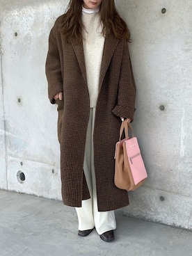 「オーバーコート」｜「アイテム（トートバッグ）」を使った、yumikoさん（レディース・158cm）の冬コーディネート