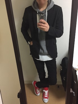 「CONVERSE（コンバース）のALL STAR HI（スニーカー）」を使った、しぇきさん（メンズ・173cm）の秋コーディネート