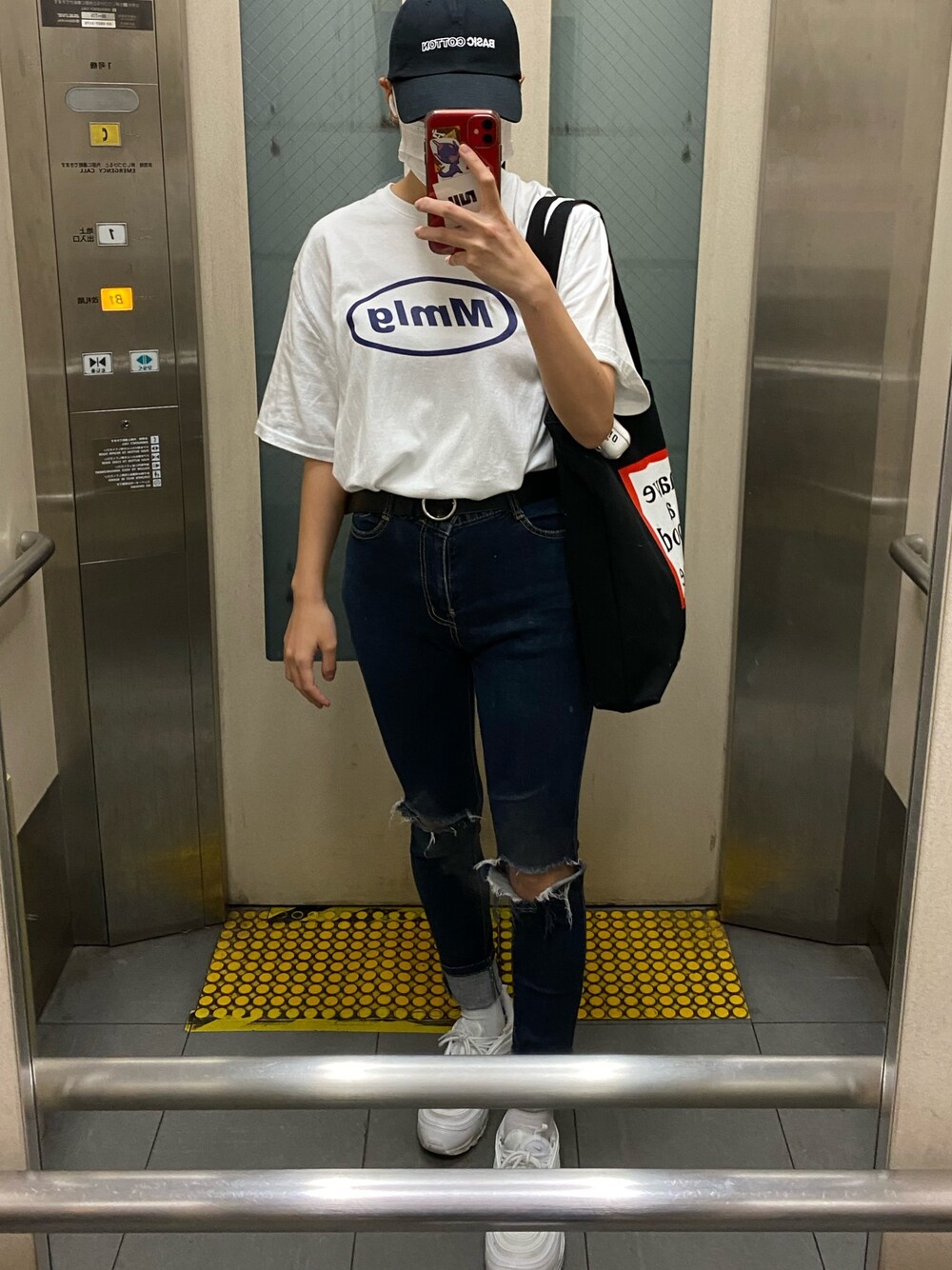 「韓国ファッション、韓国ブランド、韓国コーデ、シンプルコーデ、白Tシャツ、87mm、basiccotton、スクールコーデ」｜「GIRLSRULEのアイテム（デニムパンツ、その他）」を使った、레나さん（レディース・160cm）の夏コーディネートの1枚目の写真