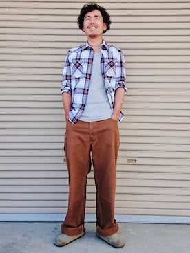 「チェックシャツ」｜「アイテム（タンクトップ）」を使った、YSKさん（メンズ・170cm・20代）の春コーディネート