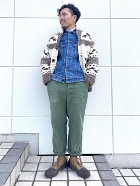 「カウチンセーター」｜「アイテム（ジャケット/アウター）」を使った、YSKさん（メンズ・170cm）の冬コーディネート