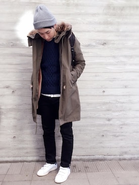 「HARE（ハレ）のアイテム（モッズコート）」を使った、yakutaさん（メンズ・179cm）の冬コーディネート