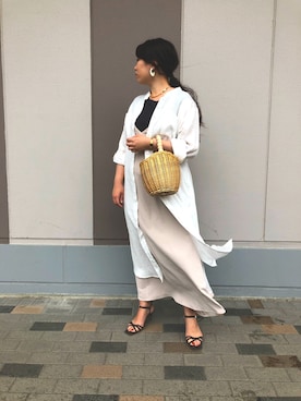 「HALIN（ハリン）のアイテム（かごバッグ）」を使った、nano・universe ららぽーと海老名 Womensさん（レディース・162cm）の夏コーディネート