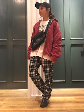 「RAGEBLUE（レイジブルー）のアイテム（キャップ）」を使った、しまさん（レディース・156cm）の秋コーディネート
