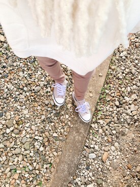 「Re:EDIT（リエディ）の配色ステッチ裏起毛プルオーバー（スウェット）」を使った、momo＊さん（レディース・150cm）の冬コーディネート