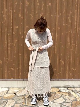 「mystic（ミスティック）のアイテム（トップス、ベージュ系）」を使った、misatosawaさん（レディース・155cm）の春コーディネート