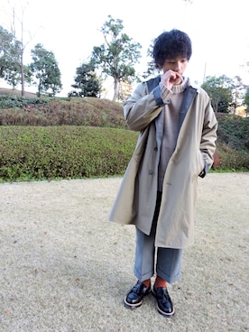 「NANO universe（ナノユニバース）のアイテム（ステンカラーコート）」を使った、本村可伊さん（メンズ・170cm）の冬コーディネート