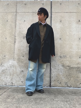 「レディース」｜「アイテム（ハンチング/ベレー帽）」を使った、本村可伊さん（メンズ・170cm）の冬コーディネート