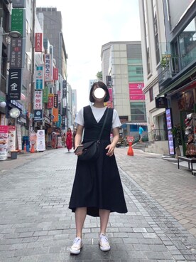 「STUDIOUS（ステュディオス）のアイテム（ジャンパースカート）」を使った、Nico__raさん（レディース・163cm）の夏コーディネート