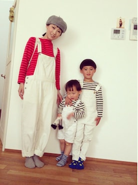 「petit main（プティマイン）のアイテム（オールインワン・サロペット）」を使った、さにさん（レディース・150cm）の夏コーディネート