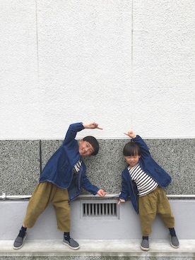 「お揃いコーデ」｜「アイテム（デニムジャケット）」を使った、さにさん（キッズ・120cm）の春コーディネート