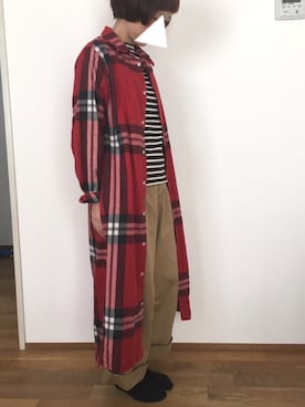 「親子でおそろい」｜「アイテム（シャツワンピース）」を使った、さにさん（レディース・150cm）の冬コーディネート