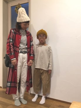 「親子でおそろい」｜「アイテム（シャツワンピース）」を使った、さにさん（レディース・150cm）の秋コーディネート
