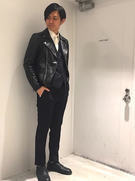 「UK」｜「アイテム（ライダースジャケット）」を使った、UNITED TOKYO_yohenaさん（メンズ・172cm）の春コーディネート