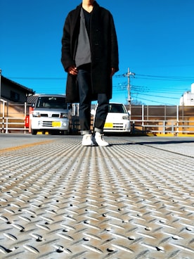 「markaware（マーカウェア）のアイテム（チェスターコート）」を使った、ryujiさん（メンズ・174cm）の冬コーディネート