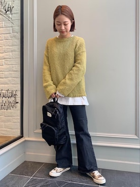 「CONVERSE（コンバース）の＜CONVERSE（コンバース）＞ALL STAR US CAMO HI/スニーカー ◆（スニーカー）」を使った、MONAMIさん（レディース・155cm）の冬コーディネート