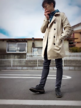 「ネルシャツ」｜「アイテム（トレンチコート）」を使った、GOさん（メンズ・172cm）の冬コーディネート
