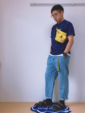 「アイテム（ボディバッグ/ウエストポーチ、イエロー系）」を使った、GOさん（メンズ・172cm）の夏コーディネート