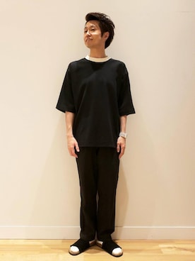 「USAコットン」｜「アイテム（スラックス）」を使った、coen Da-Teさん（メンズ・172cm）の春コーディネート