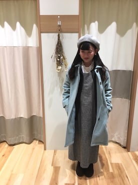 「Aラインコート」｜「アイテム（ハンチング/ベレー帽）」を使った、ミズキさん（レディース・154cm）の冬コーディネート