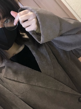 「GRL（グレイル）のコーデュロイオーバーサイズダブルジャケット（ジャケット/アウター、ブラウン系）」を使った、iさん（レディース・158cm）の秋コーディネート