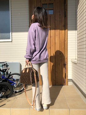 「おちびさん」｜「アイテム（スウェット）」を使った、ma⋆* ◡̈⃝✩さん（レディース・148cm）の春コーディネート