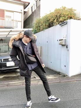 「ロールアップ」｜「アイテム（ダウンジャケット/コート）」を使った、けけけさん（メンズ・173cm）の冬コーディネート