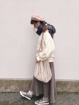 「シンプルおしゃれが好き」｜「アイテム（ハンチング/ベレー帽）」を使った、mamiさん（レディース・157cm）の秋コーディネート