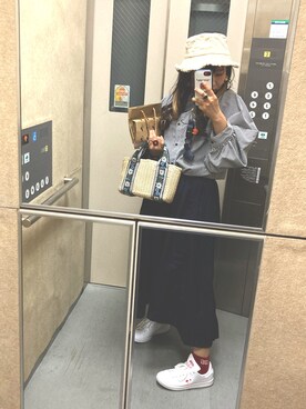「GLOBAL WORK（グローバルワーク）のアイテム（かごバッグ）」を使った、harunaさん（レディース・151cm）の夏コーディネート