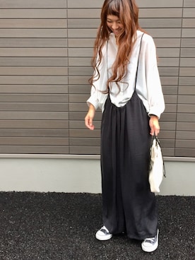 「ロングヘア」｜「アイテム（オールインワン・サロペット）」を使った、LxCxさん（レディース・161cm）の秋コーディネート