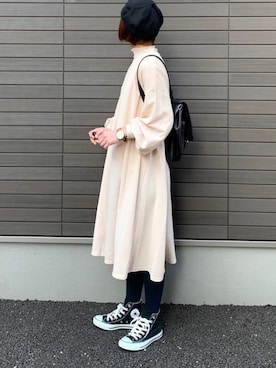 「オールホワイト」｜「アイテム（ハンチング/ベレー帽）」を使った、LxCxさん（レディース・161cm）の春コーディネート