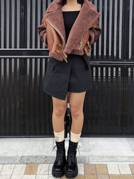 「フォローミー」｜「アイテム（ムートンコート）」を使った、さやかさん（レディース・162cm）の冬コーディネート