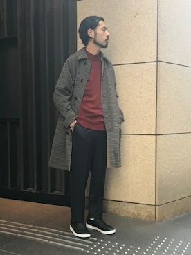 「EDIFICE（エディフィス）のアイテム（ステンカラーコート）」を使った、HASHIMOさん（メンズ・174cm）の秋コーディネート