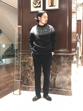 「EDIFICE（エディフィス）のアイテム（スリッポン）」を使った、HASHIMOさん（メンズ・174cm）の冬コーディネート