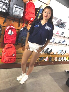 「H&M（エイチ・アンド・エム）のアイテム（パンツ、ホワイト系）」を使った、SUMILEさん（レディース・166cm）の夏コーディネート
