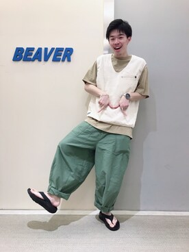 「MANASTASH（マナスタッシュ）のアイテム（ベスト）」を使った、ことっきーさん（メンズ・176cm）の夏コーディネート