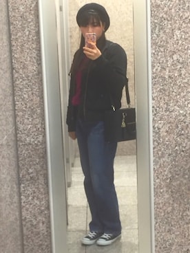 「SLY（スライ）のPHILLIP HW LOOSE TAPERED-B（デニムパンツ、ブルー系）」を使った、aさん（レディース・168cm）の冬コーディネート